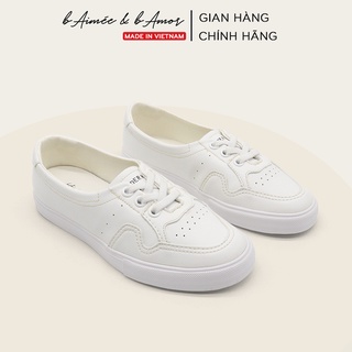 Giày sneaker nữ Tiebreak Leather thể thao màu trắng đế bằng cổ thấp bAimée & bAmor - MS0762