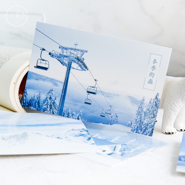Hộp 30 tấm postcard thiệp khu rừng mùa đông