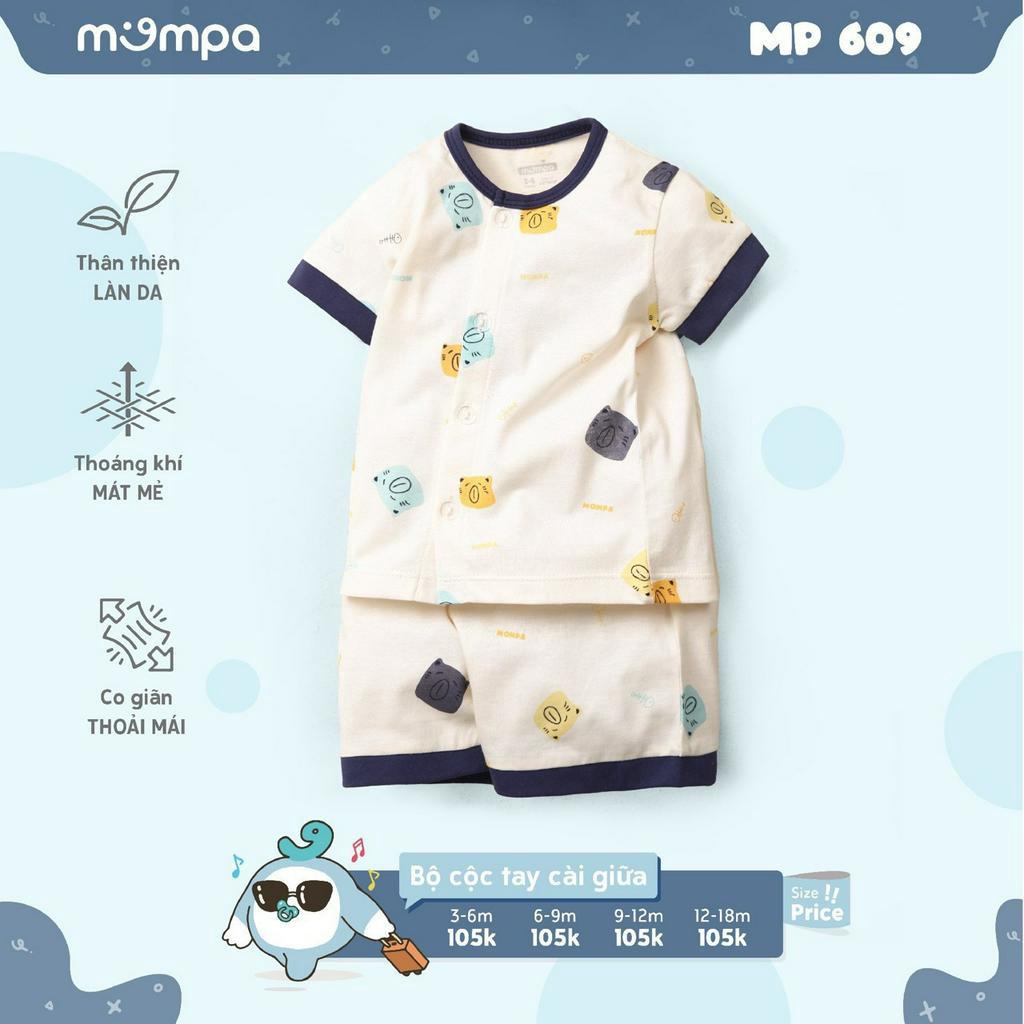 [CHÍNH HÃNG] Bộ cộc tay quần đùi cài giữa họa tiết dễ thương Mompa