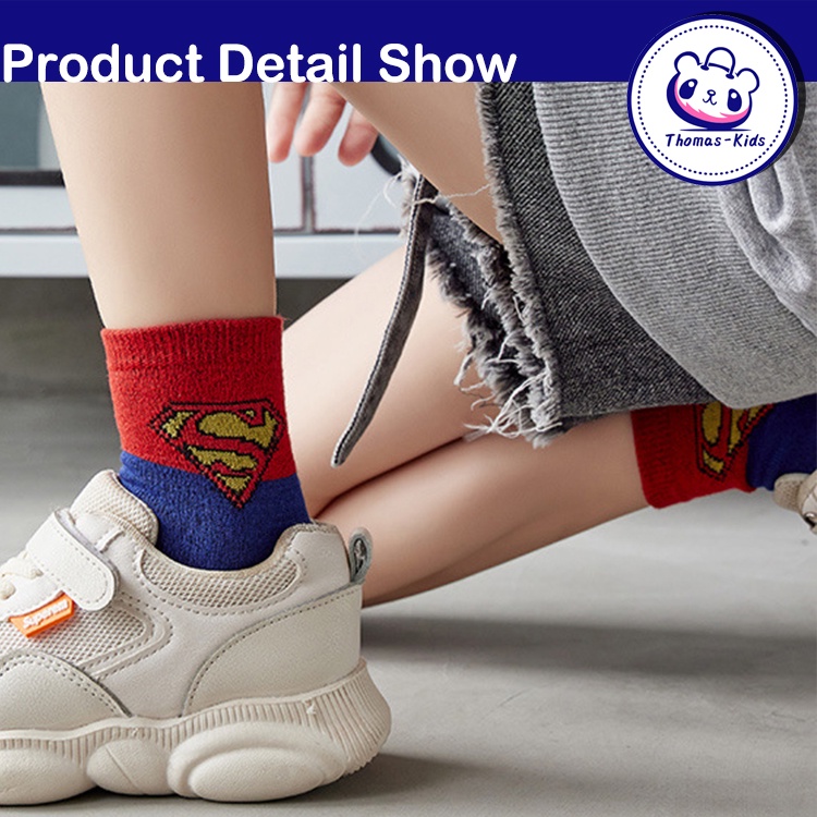 [THOMAS Kids] 5 Đôi Vớ Thời Trang Họa Tiết Hoạt Hình Siêu Nhân Cho Bé Trai 1-11 Tuổi
