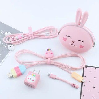 BỘ TÚI PHỤ KIỆN BẢO VỆ CÁP SẠC, TAI NGHE THỎ LINE ❤