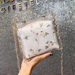 [ORDER] Túi trong suốt thêu hoa văn cây cỏ
