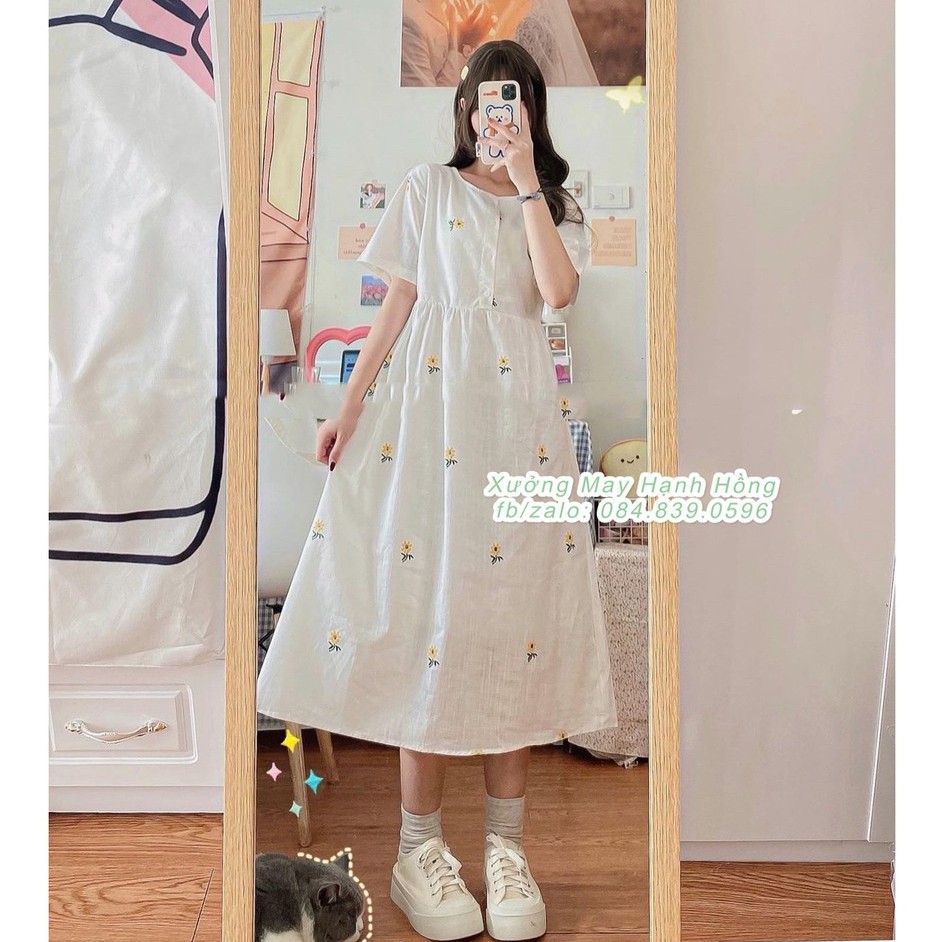 Váy babydoll hoa cúc ngắn tay Ulzzang, Váy hoa nhí dáng dài nữ | BigBuy360 - bigbuy360.vn