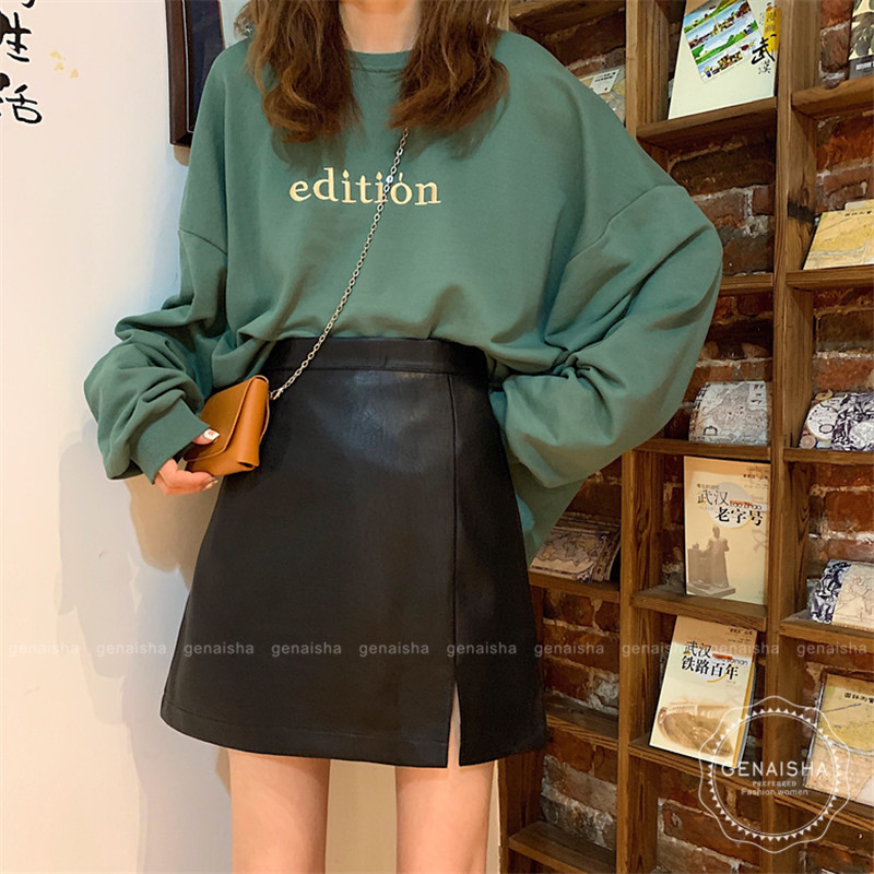 Chân váy mini da pu thiết kế xẻ tà thời trang Hàn Quốc dành cho nữ 201122 | BigBuy360 - bigbuy360.vn