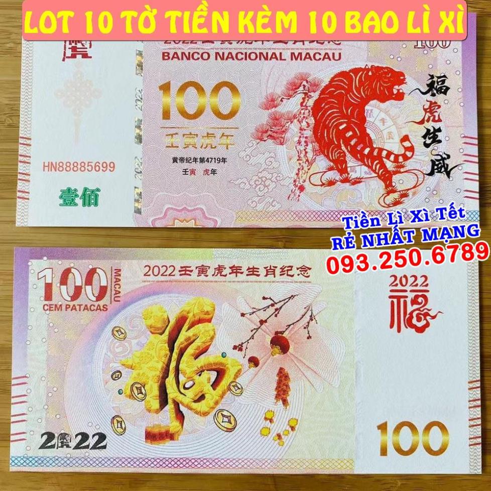 ⭐ FREE SHIP⭐ Combo 10 Tờ Tiền con Hổ 100 Macao lưu niệm, tặng bao lì xì tết Nhâm Dần, Quà Tết 2022