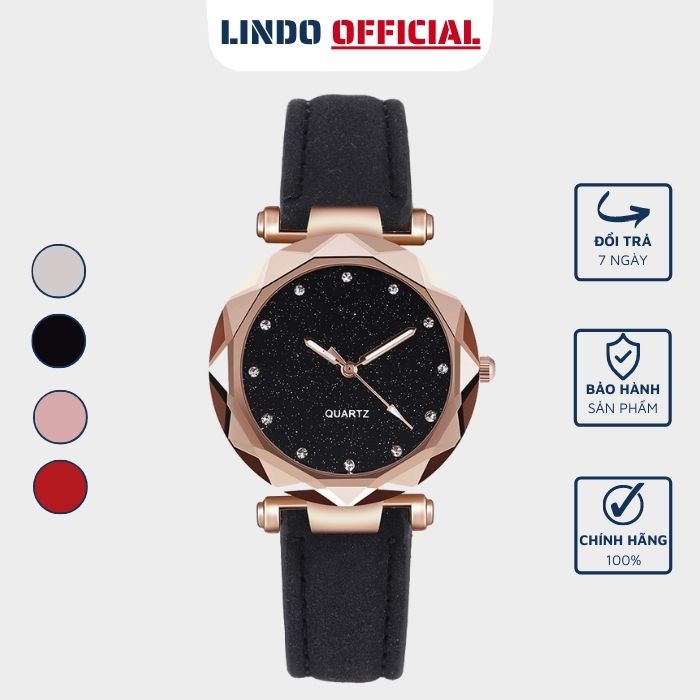 Đồng hồ nữ dây da lộn D-ZINER chính hãng thời trang mặt tròn ND11 - LINDO