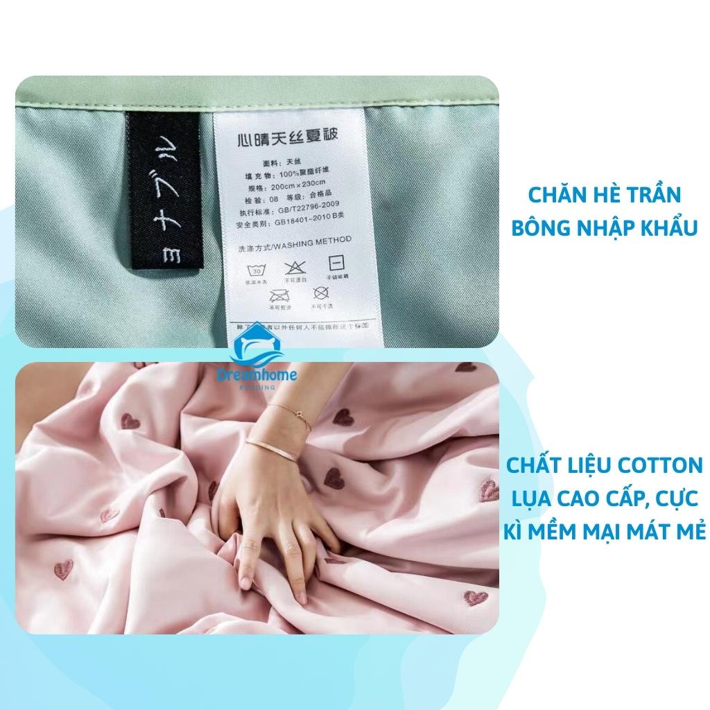 Chăn hè cotton lụa thêu tim cao cấp mềm mịn size 2mx2m2 Dreamhome