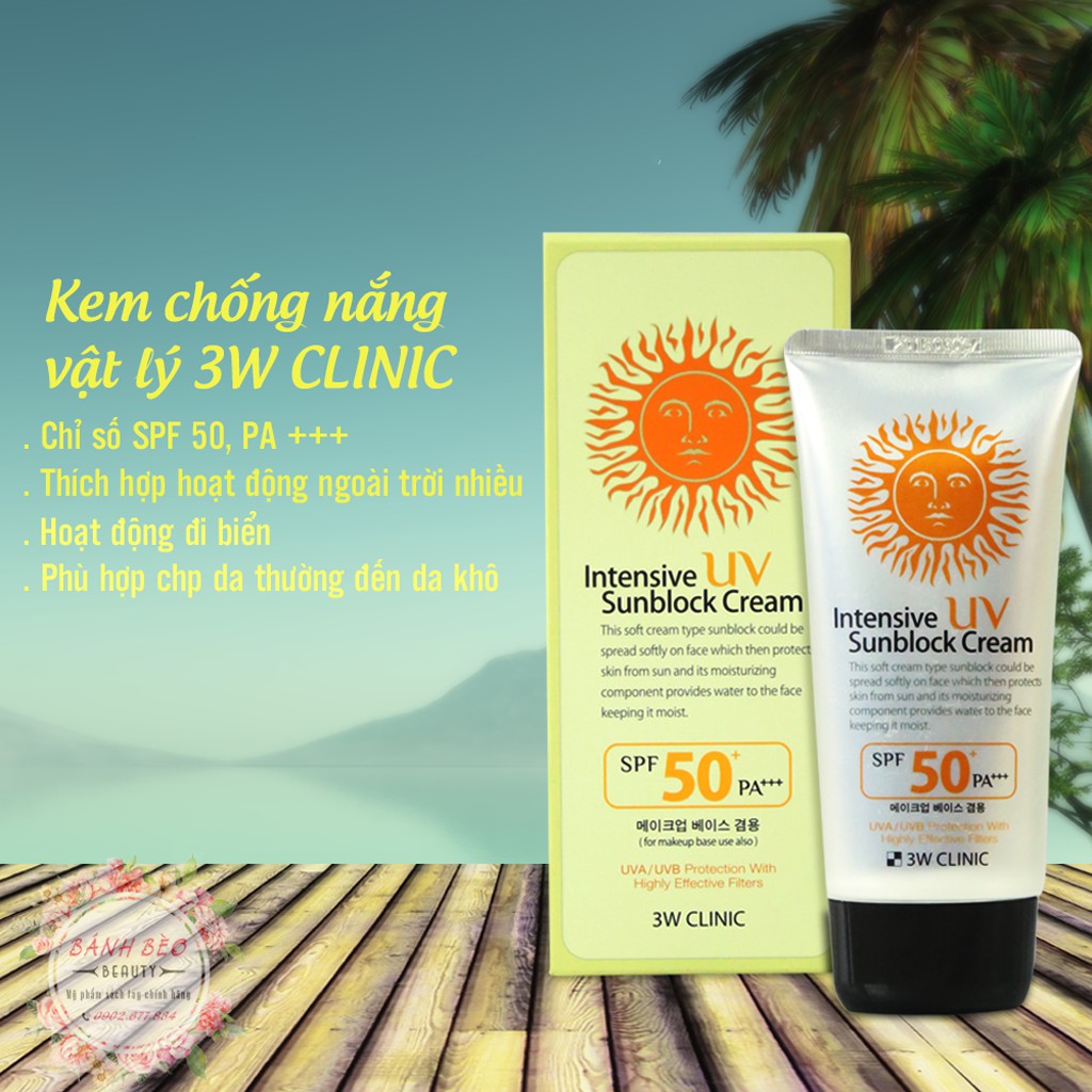 Kem Chống Nắng 3W Clinic Intensive UV Sunblock Cream SPF 50 PA+++ (70ml)