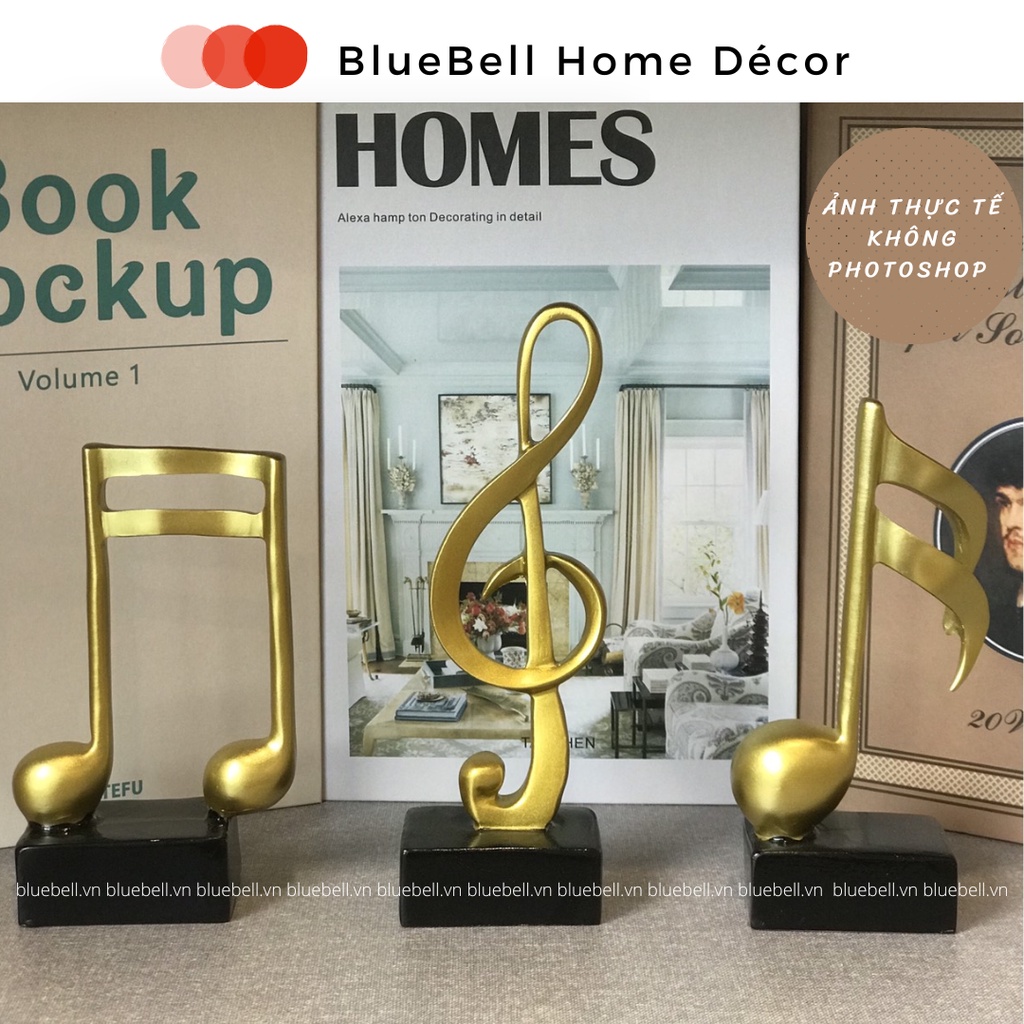 Set Tượng, Mô Hình 3 Nốt Nhạc Mạ Vàng Trang Trí Decor Kệ, Bàn Làm Việc Phong Cách Bắc Âu BlueBell