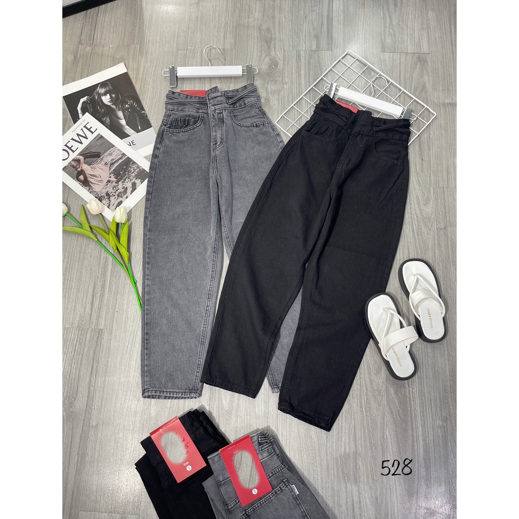 [BGHL528] QUẦN BAGGY JEANS NỮ LƯNG CAO 2 NÚT CHÉO NHÂN LƯNG LAI CUỐN MÀU XÁM NHẠT ĐEN TÔN DÁNG PHÁ CÁCH