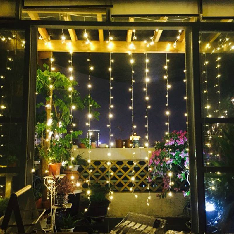 Đèn Led Rèm Mưa Rơi 3mx3m - Đèn Thả Mành Nhấp Nháy có Remote Trang trí quán cafe, tiệc cưới, sân vườn lung linh