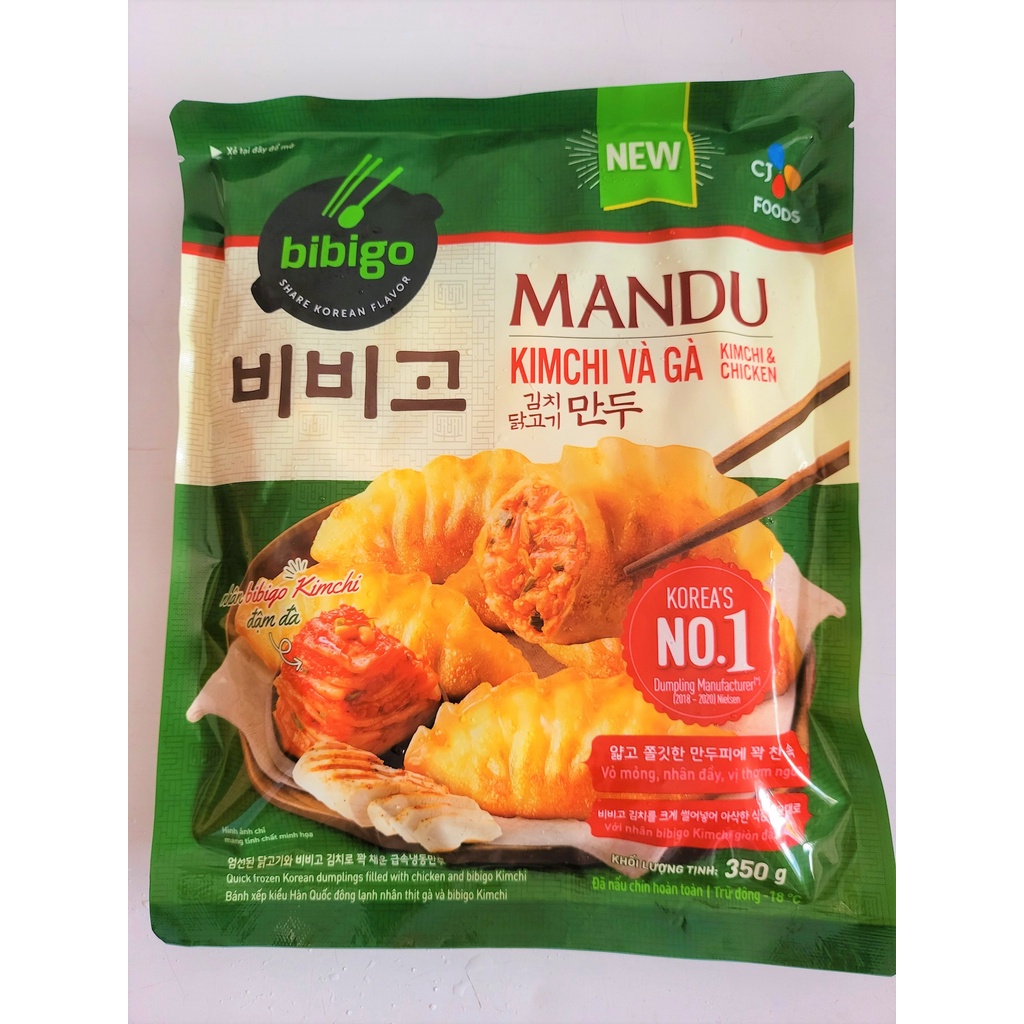 [Gói 350g – KIM CHI GÀ ] BÁNH XẾP MANDU HÀN QUỐC Bibigo [VN] CJ FOODS Dim Sum (nw0)