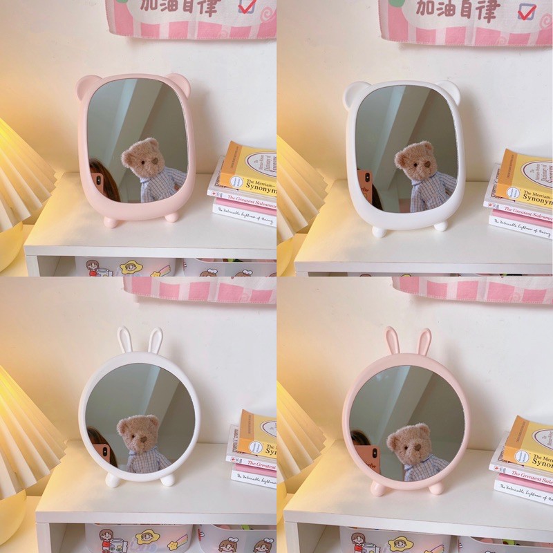 Gương để bàn kèm treo tường tiện lợi hình thỏ , gấu xinh xắn Hàn Quốc