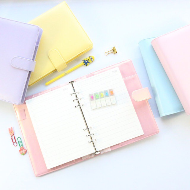 Sổ da A5, A6 bìa còng trơn planner và bullet journal pastel sticker