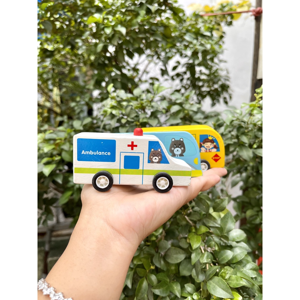 Xe Gỗ Đồ Chơi - Chạy Trớn Kéo Giật Lùi - Xe Bus - Xe Cứu Thương Cho Bé