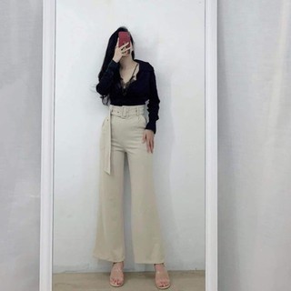 Quần Tây Ống RỘng Eo Cao Kèm Đai Beat