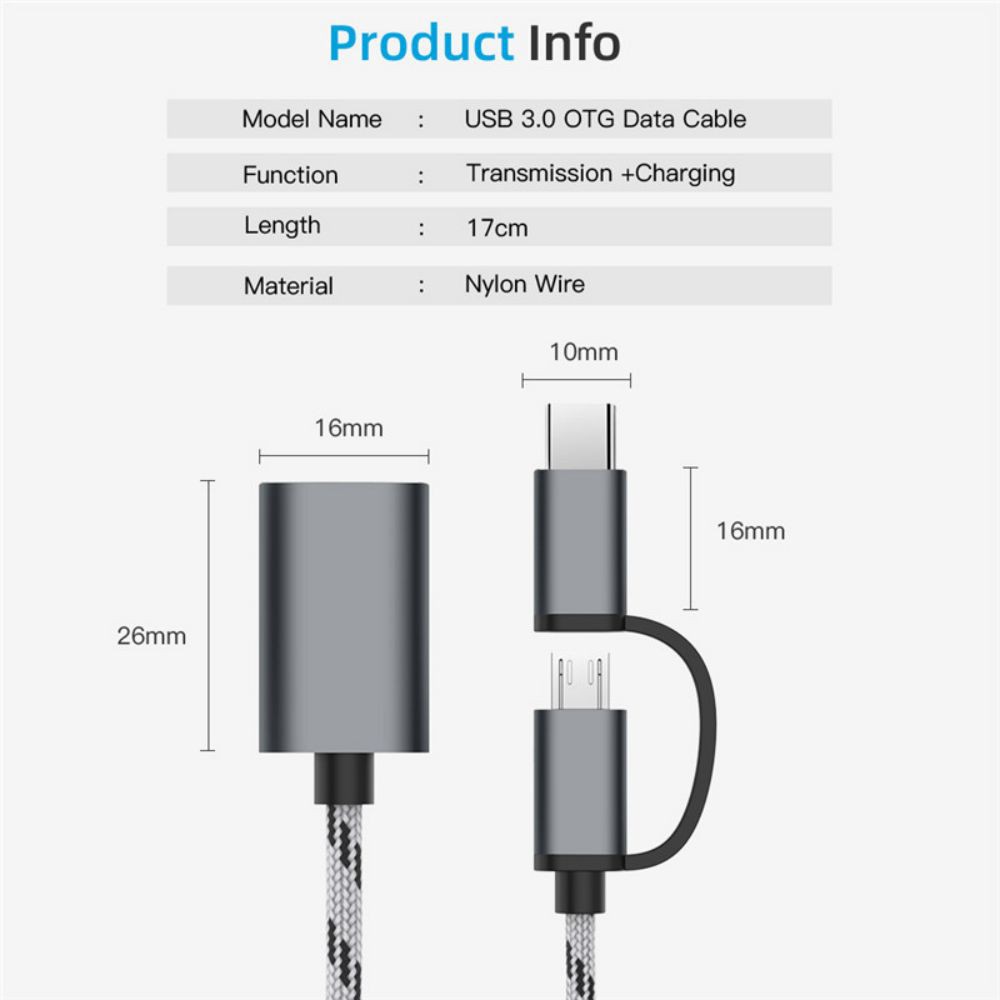 1 Cáp Chuyển Đổi 2 Trong 1 Type-C Male + Micro Usb Male Sang Usb 3.0 Female Otg Cho Điện Thoại Tablet U Drive