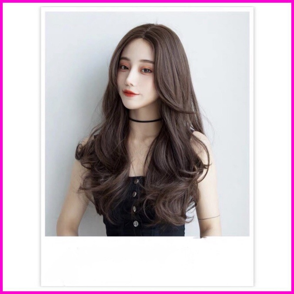 Tóc Giả Nữ Cả Đầu Đẹp💖𝑭𝑹𝑬𝑬𝑺𝑯𝑰𝑷💖Tóc Giả Nguyên Đầu Mái Bay Không Mái Dài Xoăn Đuôi 9105