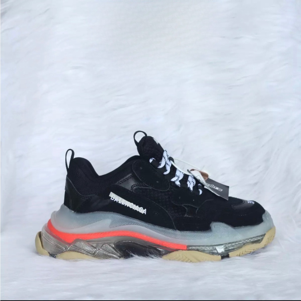 Giày Sneaker Nam Nữ Balen Triple Đế Khí Đen Lé Đỏ - Full Box Pk