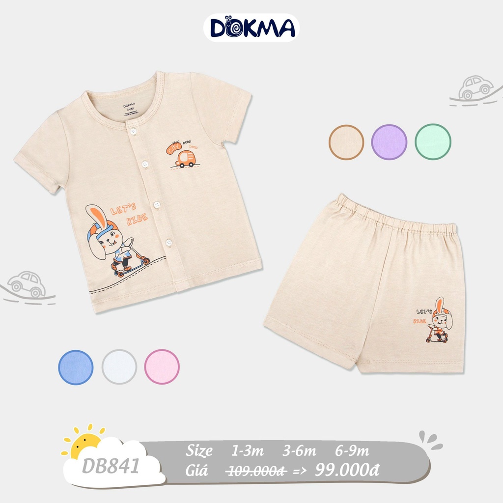 DB841 Bộ sơ sinh cộc tay cài giữa bamboo Dokma (3-9M)