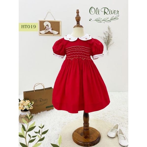 ĐẦM SMOCK ĐỎ CỔ HOA XINH XẮN