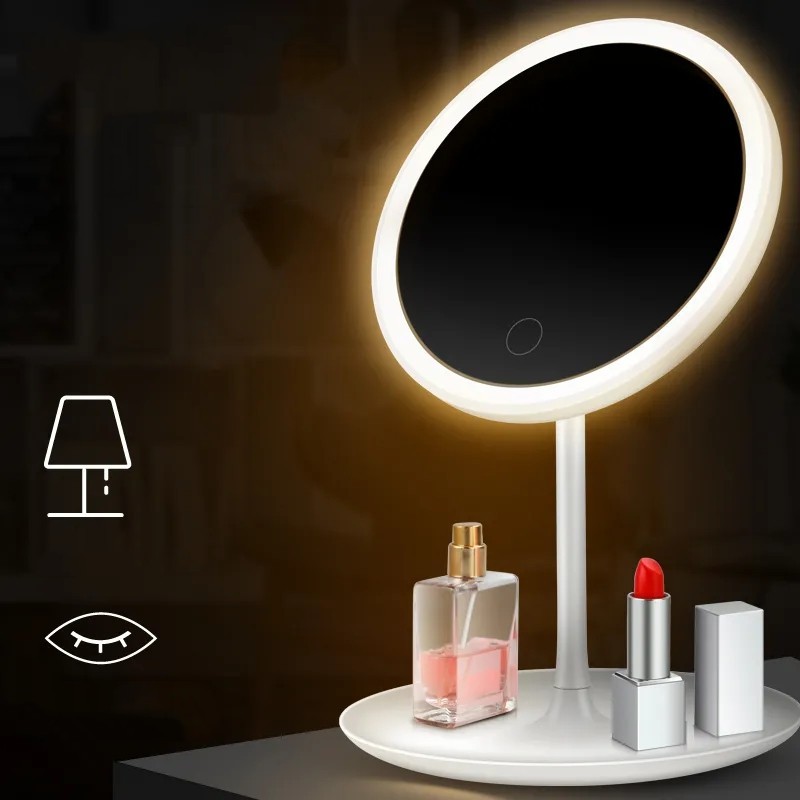Gương trang điểm LED máy tính để bàn với đèn ký túc xá Gương trang điểm nữ tiện lợi cầm tay trang điểm ánh sáng làm đẹp