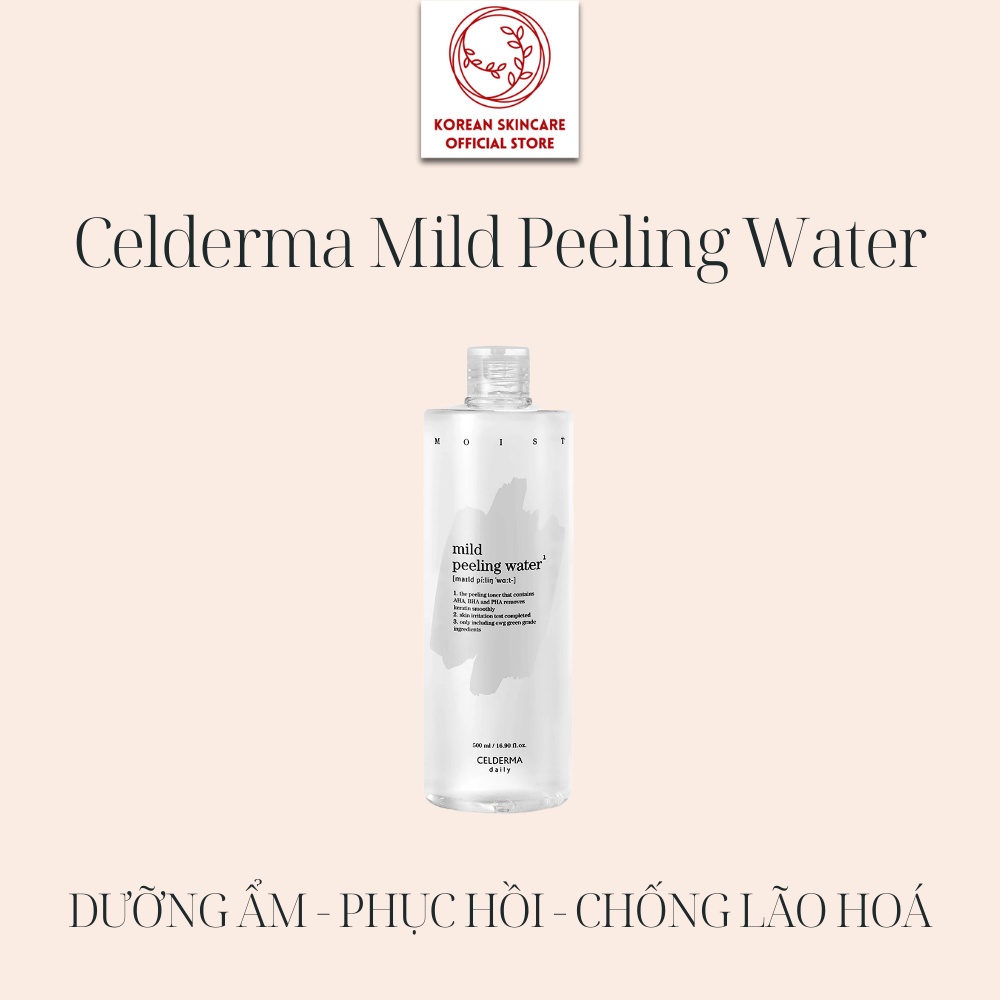 Nước hoa hồng tẩy da chết dịu nhẹ Celderma Mild Peeling Water 500ml loại bỏ mụn đầu đen, kiểm soát bã nhờn