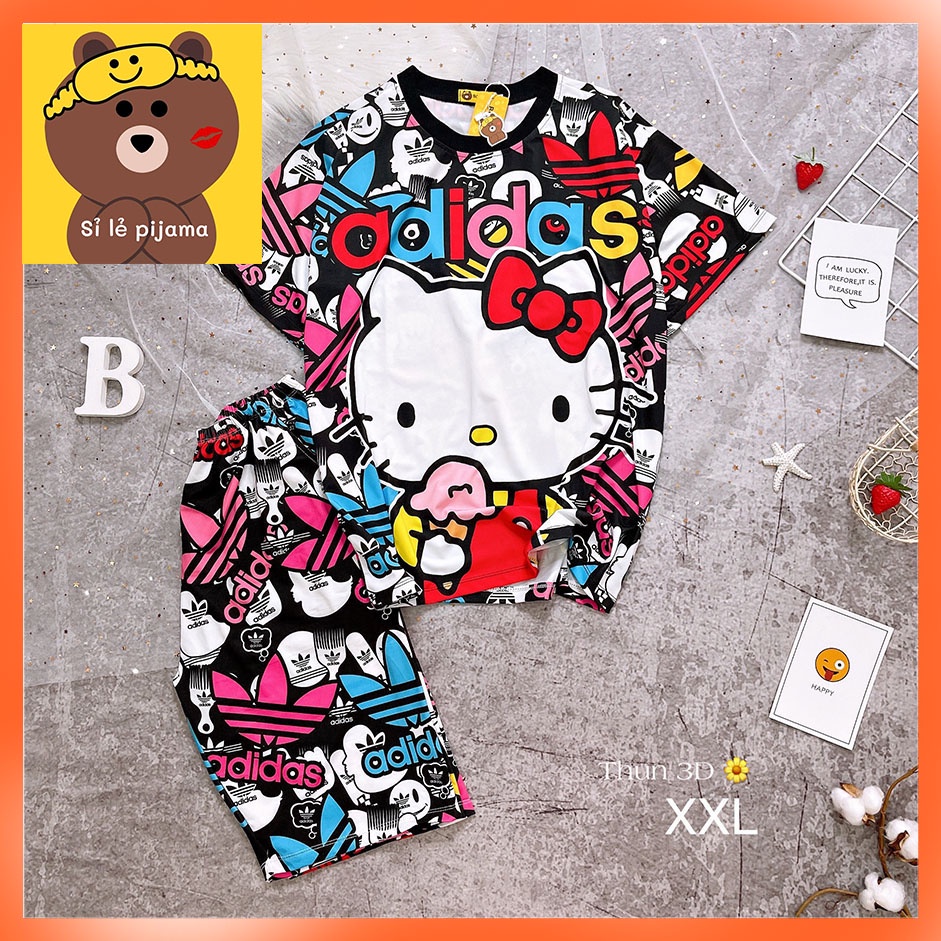 Đồ Bộ Pijama Thun Lạnh 3D Cao Cấp Tay Ngắn Quần Lửng XXL 60-80KG Họa Tiết Hoạt Hình Dễ Thương