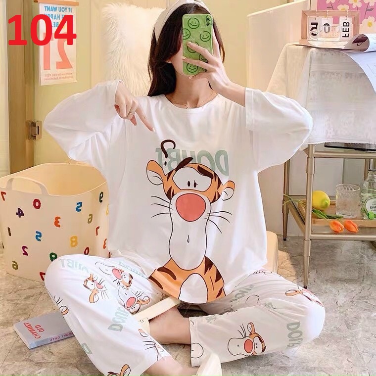 Đồ bộ nữ dài tay, Đồ bộ thu đông dài tay, Đồ bộ mặc ở nhà cho nữ, Đồ bộ ngủ thun dành cho nữ CHÚ HỔ DOUBT CỰC HOT