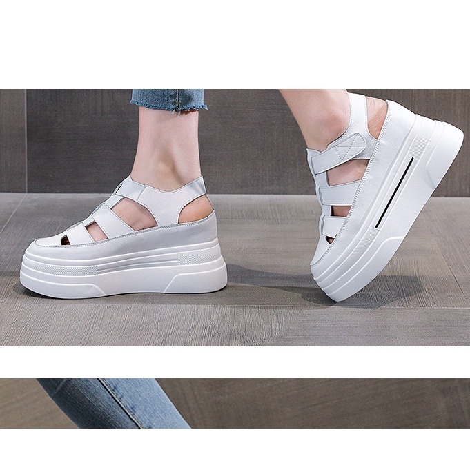 🎀COOL A Xăng đan Thể Thao Đế Dày Hở Mũi Màu Trắng Thời Trang Mùa Hè Hàng Mới Dành Cho Bạn Nữ Thi thể thao Baoto nữ San bằng rỗng Roman Gót chân Sàn dày