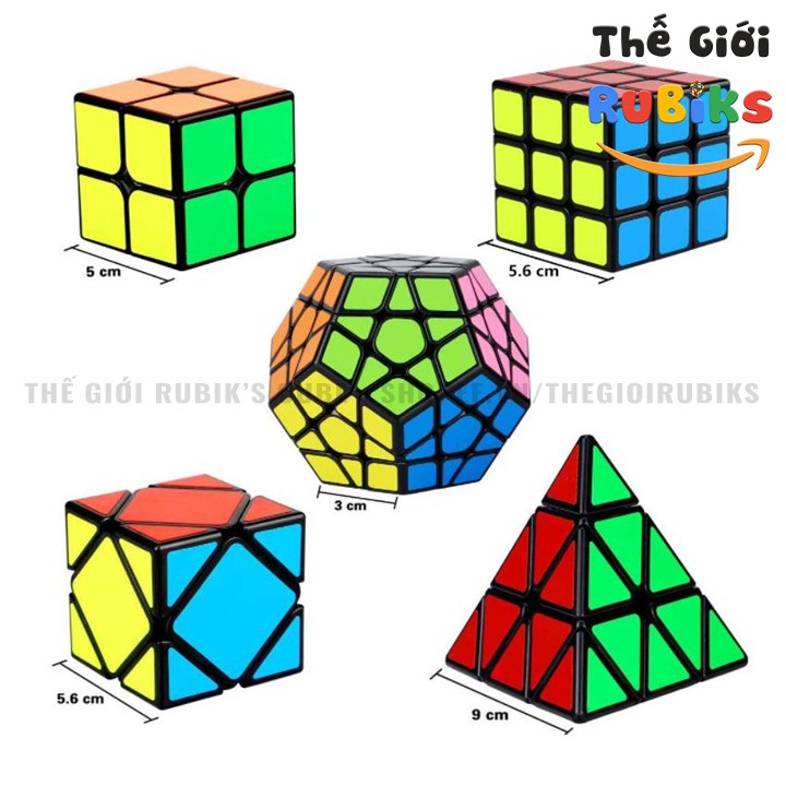 Combo 5 Khối Rubik Sticker Viền Đen Qiyi 2x2 3x3 Skewb Megaminx Pyraminx. Rubic 3x3 Hàng Đẹp Xoay Trơn