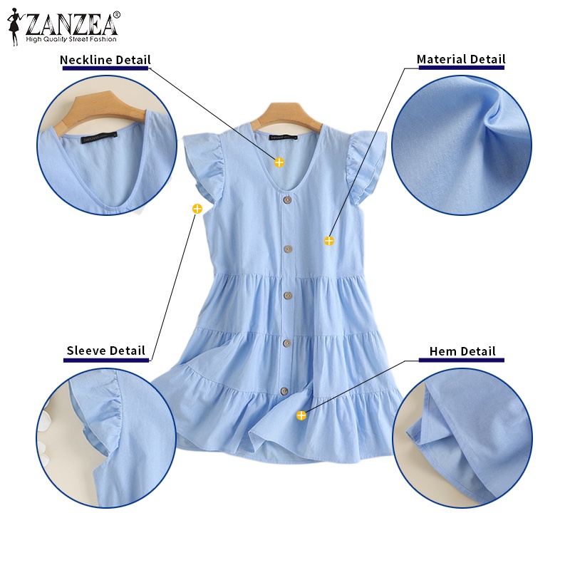 Zanzea Đầm Ngủ Cotton Nhún Bèo Phong Cách Châu Âu Nữ Tính