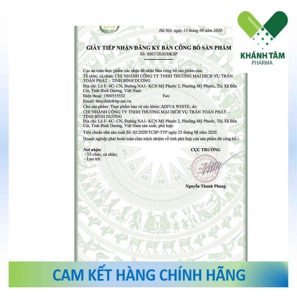 [Date mới nhất] White Adiva dạng viên (Hộp 60v) - Viên uống trắng da, chống nắng, mờ nám, đẹp da [collagen adiva]!