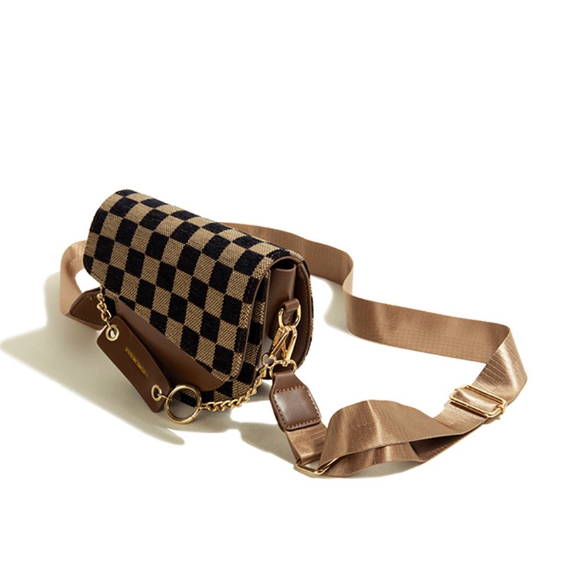 IELGY Túi đeo chéo vai họa tiết ô vuông thời trang sành điệu cho nữ