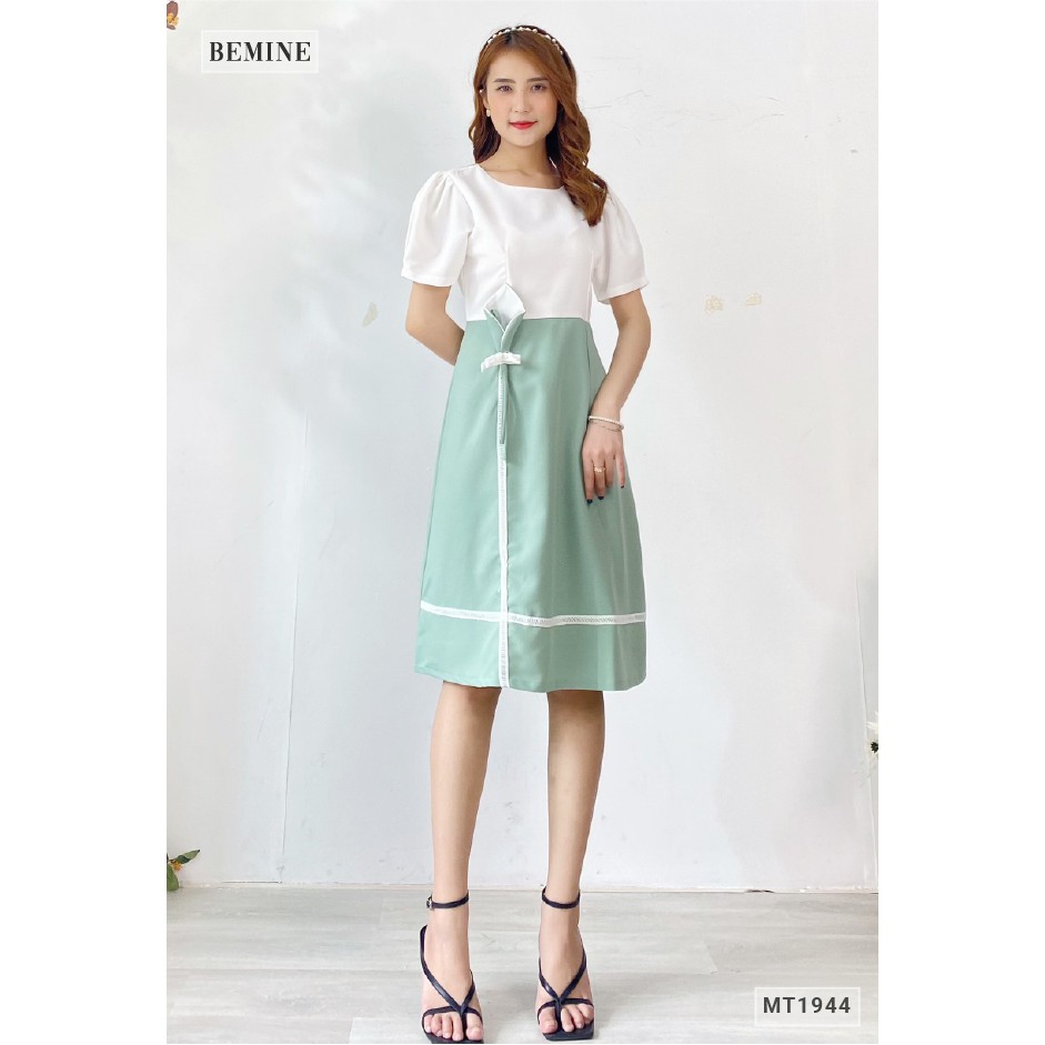Đầm nữ phối trắng hoa eo BEMINE MT1944XANH | BigBuy360 - bigbuy360.vn
