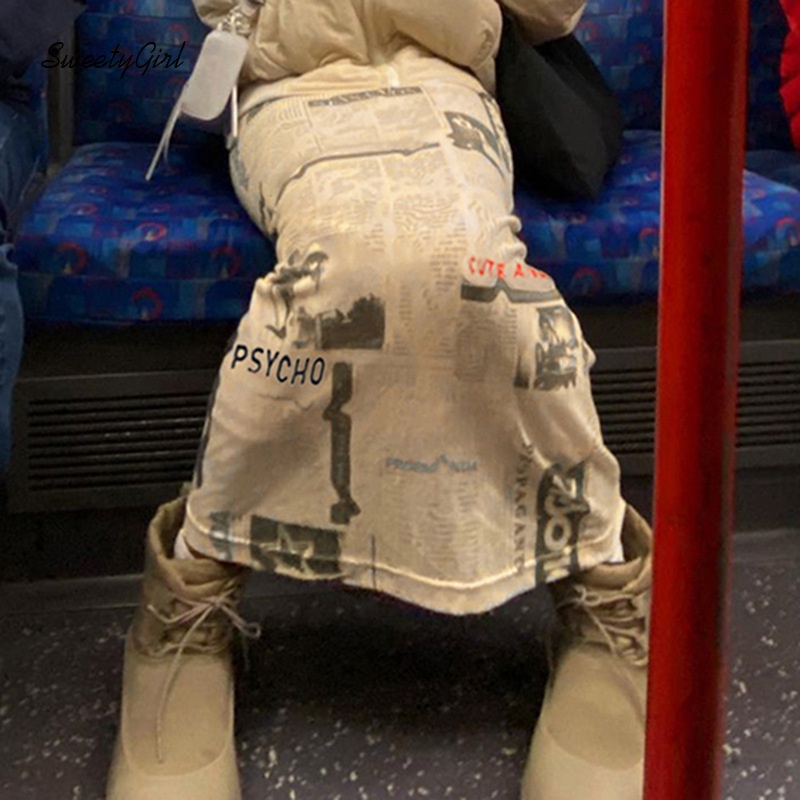 Chân Váy Midi Dáng Ôm In Chữ Thời Trang Cho Nữ