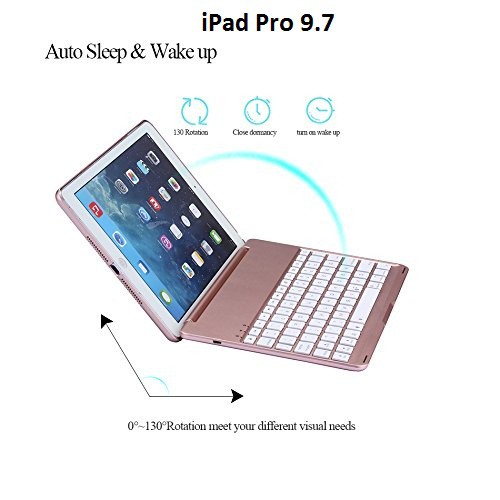 Bao da kiêm bàn phím bluetooth cho iPad Pro (9.7&quot;) (Rose Gold) tặng cáp sạc iPhone