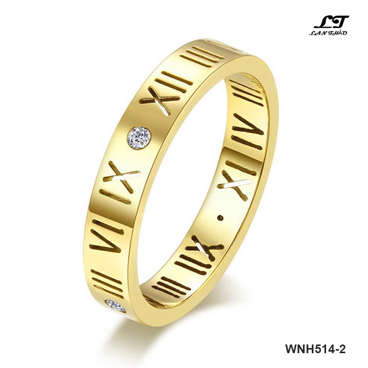 Nhẫn titan Chữ số la mã màu vàng WNH514-2 Không đen không gỉ sét