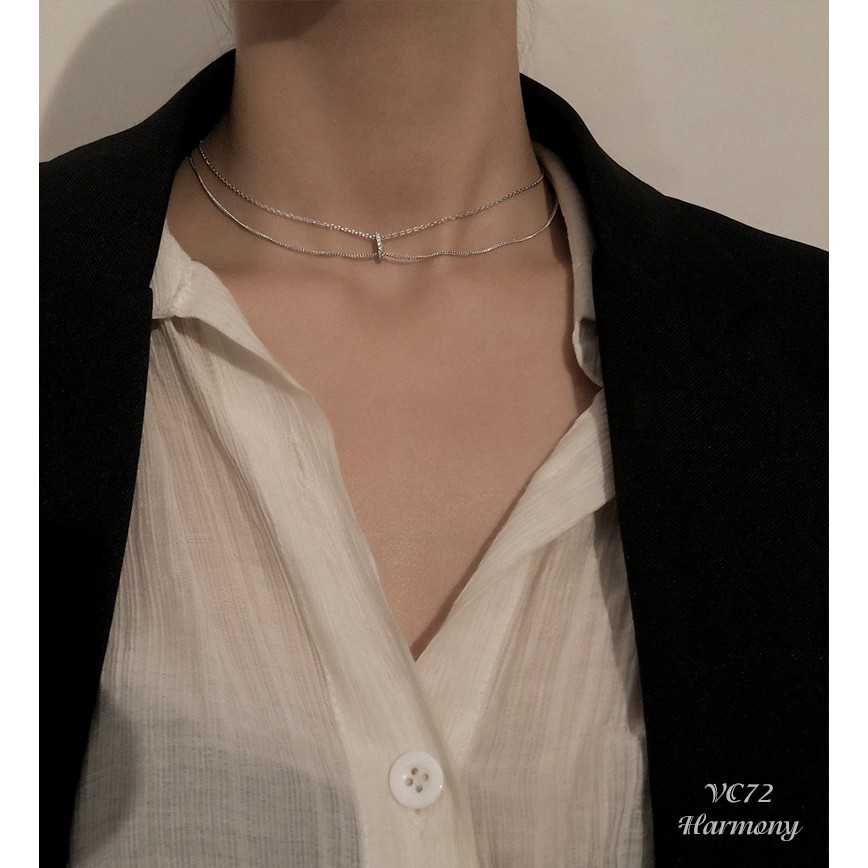 Vòng cổ, dây chuyền nữ bạc 925 cao cấp The Ring mặt thiết kế đính đá sang trọng, xinh xắn VC72| TRANG SỨC BẠC HARMONY