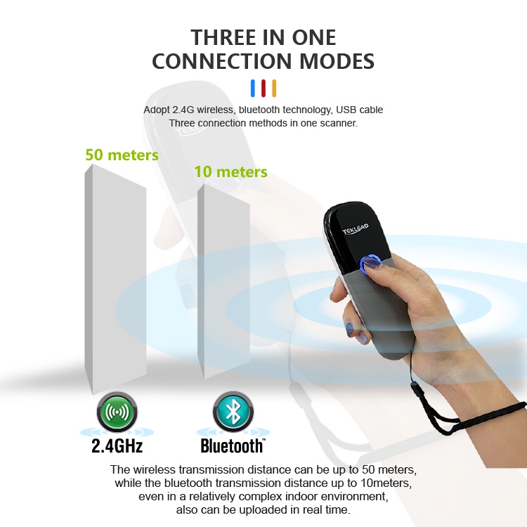 Máy quét mã vạch bỏ túi 1D Bluetooth 2.4G cho 1D Android IOS Windows