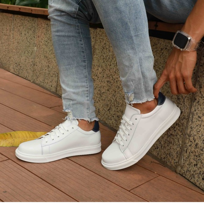 Giày Sneaker nam da thật Manlio Legat màu trắng gót phối đen G7151-W