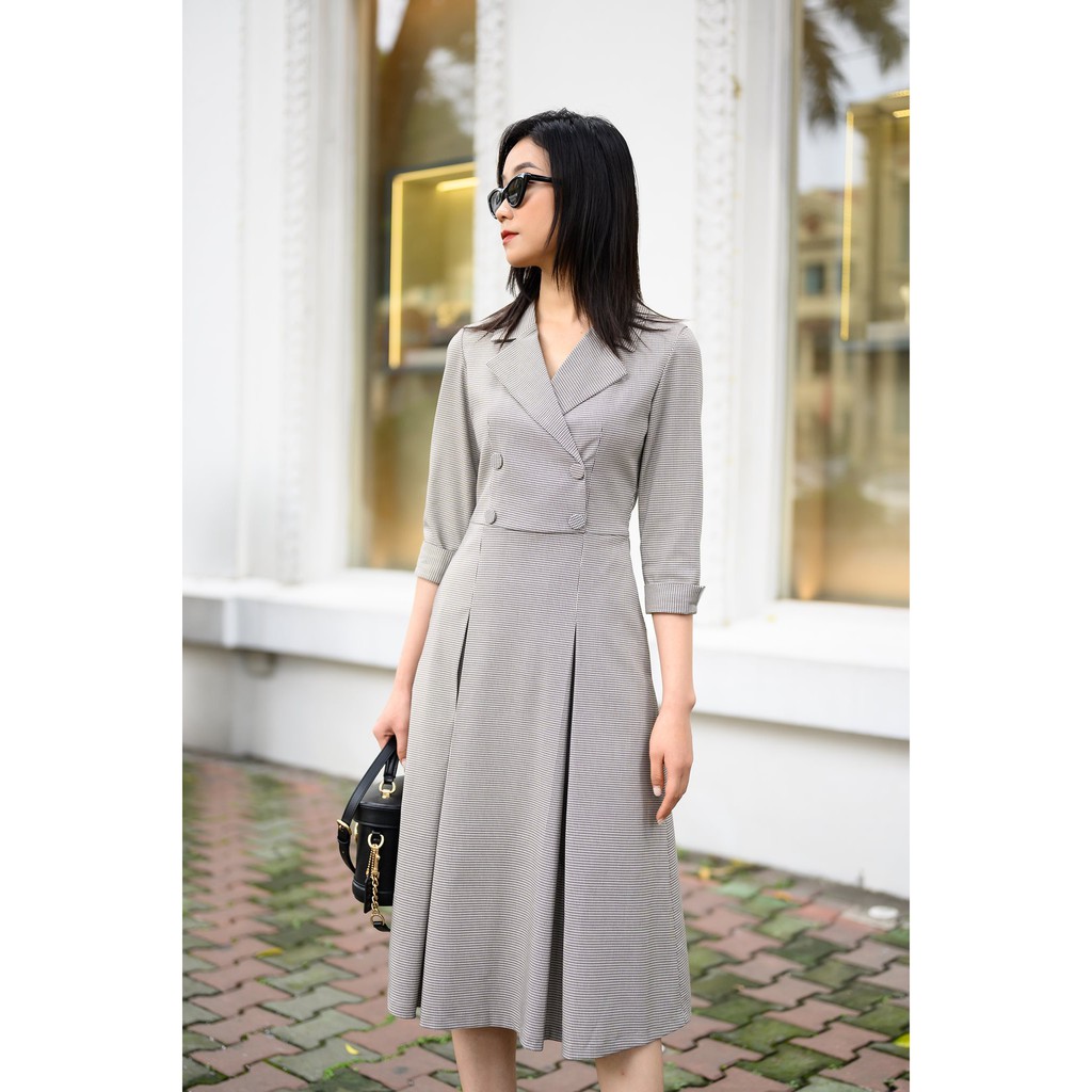 Váy kẻ caro thiết kế cổ vest, chất tuýt xi Hàn cao cấp, thanh lịch, hiện đại