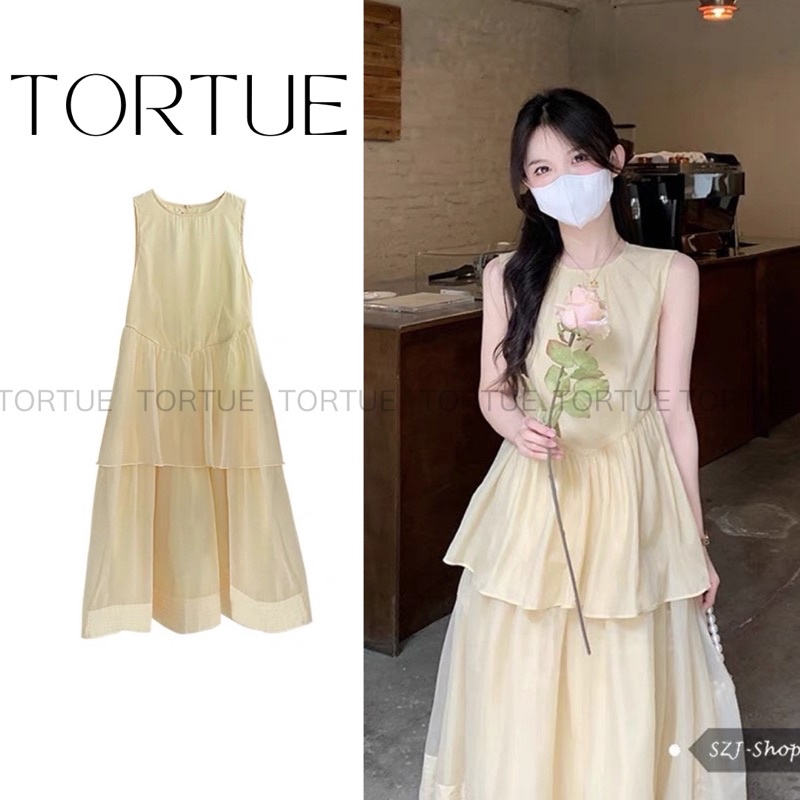 Đầm váy tơ dài xòe trơn hai tầng phong cách cổ điển Retro Vintage Taobao mới 2022 V017