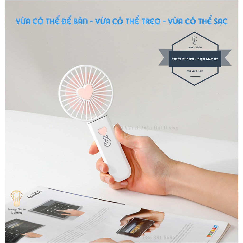 Quạt Mini Cầm Tay Tích Điện FS-i8 - Dây Treo Tiện Lợi - 3 Tốc Độ Gió Siêu Mát - Energy Green Lighting - Bảo Hành 1 Năm