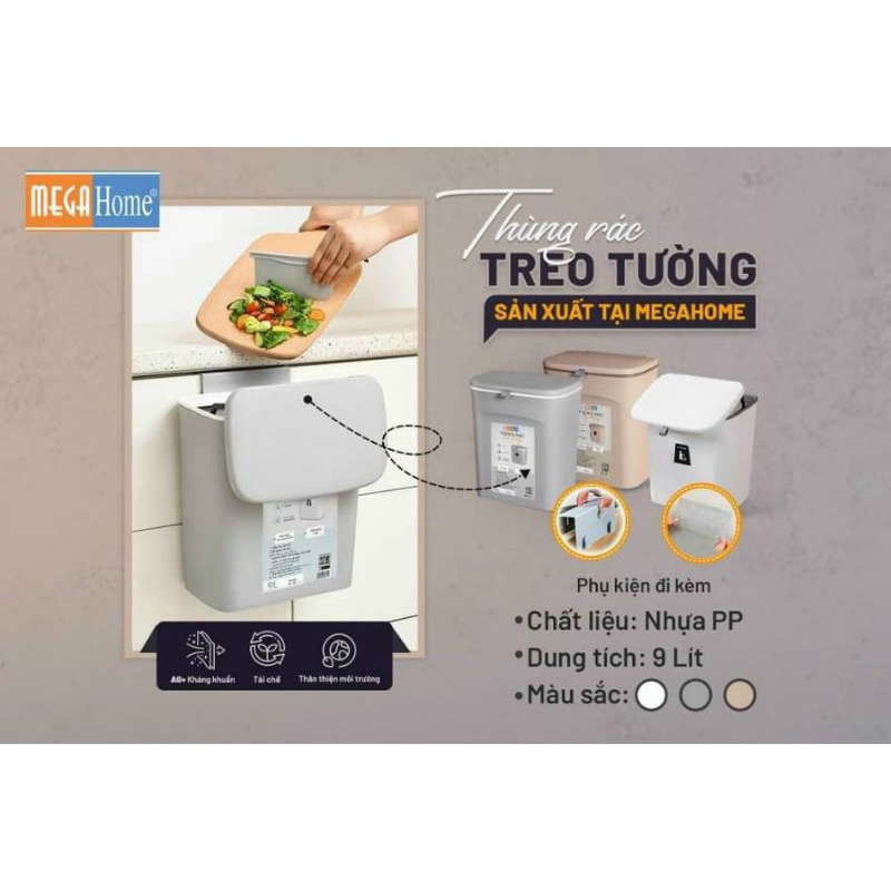Thùng rác treo tường Megahome nắp lật 2 chiều tiện lợi