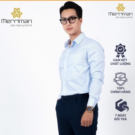 Áo sơ mi nam dài tay sọc dọc hàng hiệu Merriman mã THLXL087 dáng slimfit