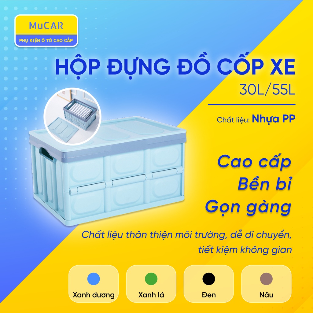 Hộp nhựa đựng đồ đa năng gấp gọn để xe ô tô, tủ quần áo thể tích 30L - Thùng đựng đồ nhỏ gọn cho gia đình