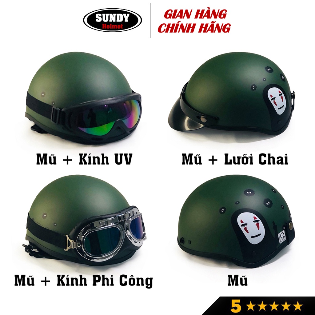 Mũ bảo hiểm nửa đầu SUNDY Helmets HP01 nhiều họa tiết thời trang, cá tính, Freesize (55-59cm) kèm kính UV, phi công