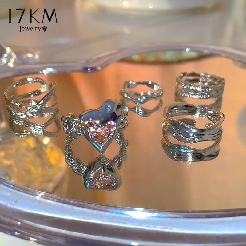 Nhẫn 17KM Y2K bạc tùy chọn kiểu dáng thời trang