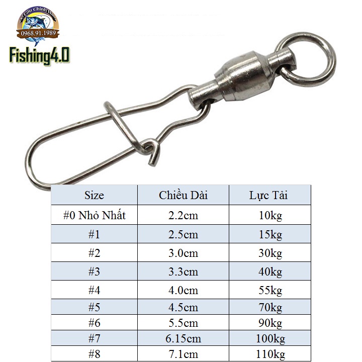 Khóa Linh Lure Japan - Câu tra - Lure Biển- Thép Trắng Không gỉ - Trục bi - Siêu Cứng Siêu Tải Cá - KK05